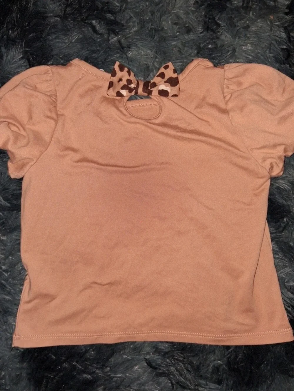btween Tan Heart Sequin Top & Suede-Look Leggings Set